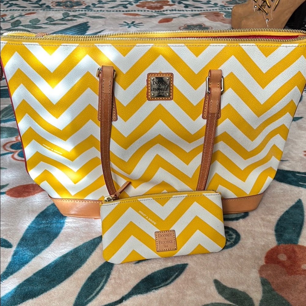 Dooney & Bourke Yellow and White Chevron Tote Bag